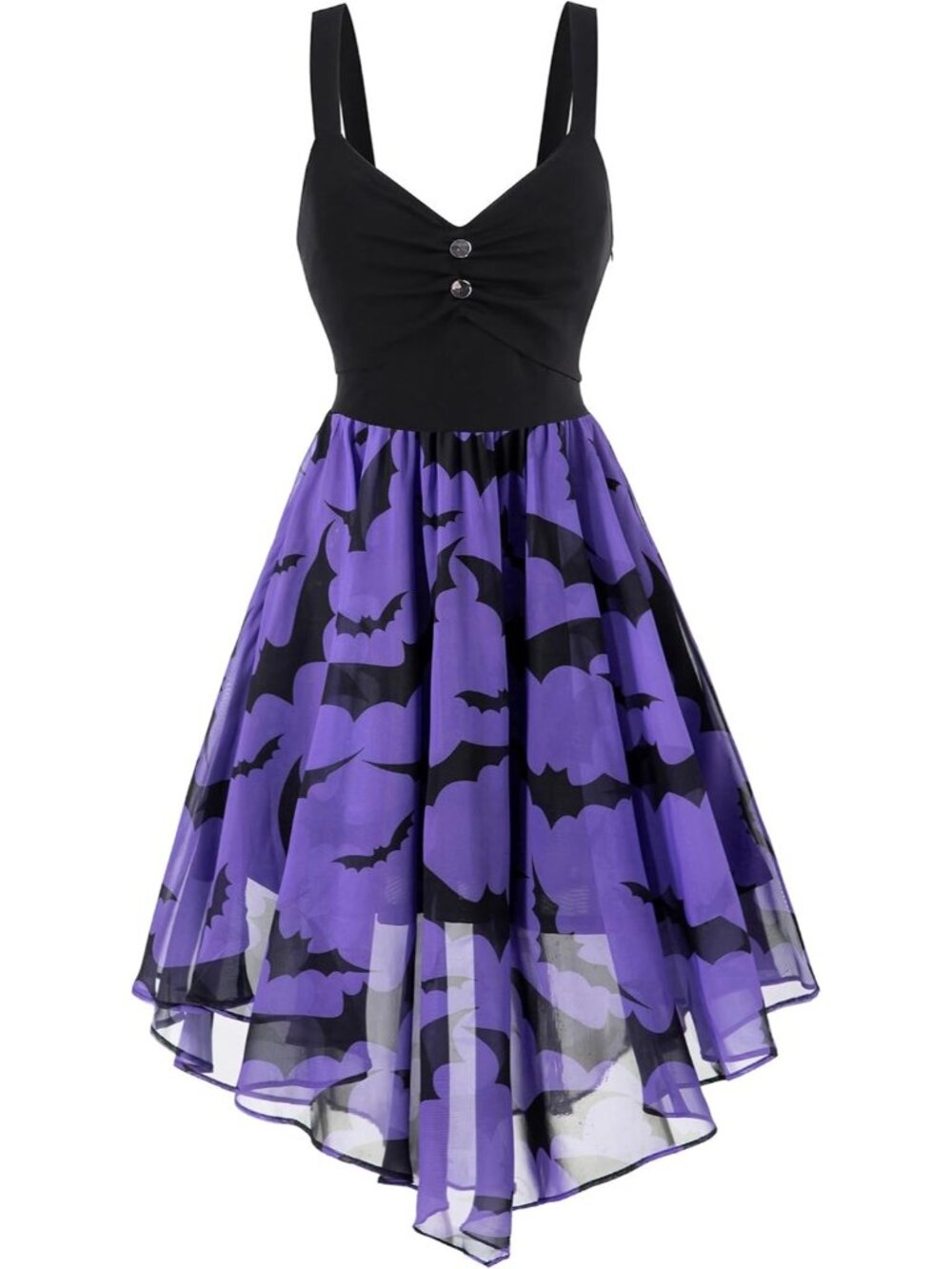 🎃Women's Bat Halloween Vintage Chiffon Sun Moon Star Sleeveless A-Line Dresses